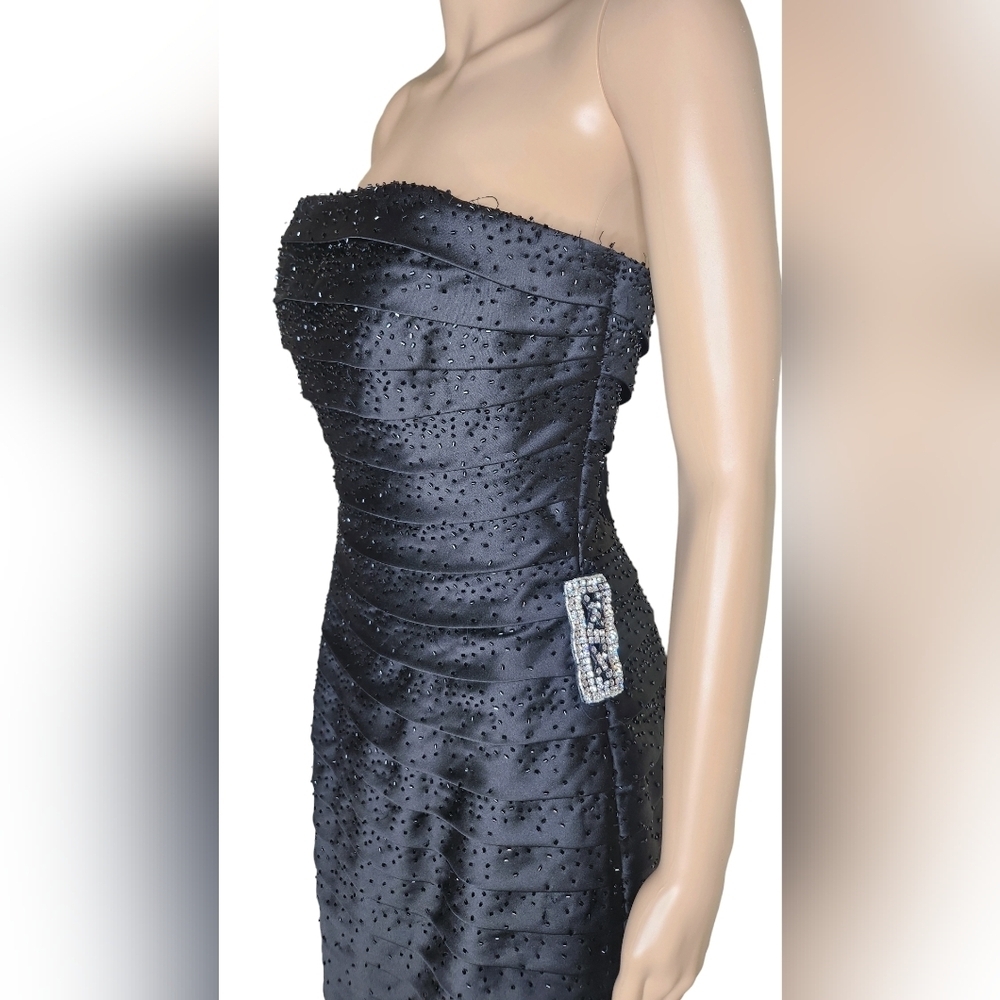 *Vintage Mon Cheri Evenings women's black satin beaded pleated formal dress 10 - Picture 4 of 8